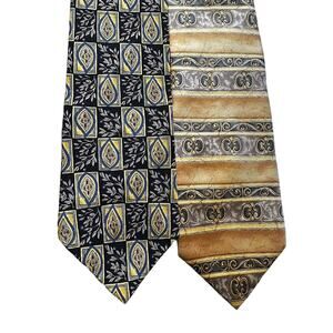 Pair of Vintage Bill Blass Blue and Gold Silk Neckties
